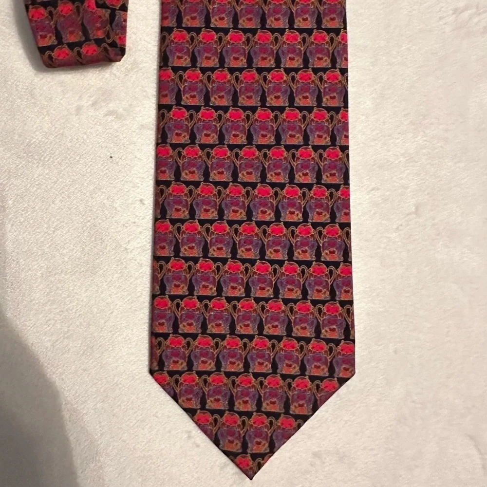 Mag Mouch London 100% Silk Mens Neck Tie Monkeys Red Black Vibrant Colorful